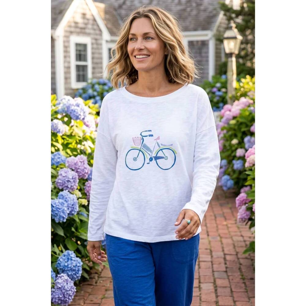 NEW ESCAPE terry with bicycle motif sweatshirt - plus in white